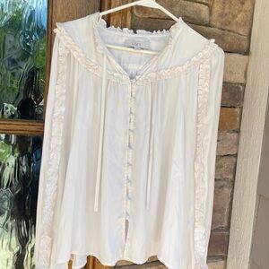 Loft Women's Cotton Modal Blend Ruffle Blouse Top Size MP